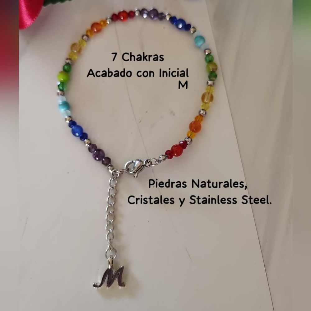 Multicolor Chakra Bracelet with Initial Charm
